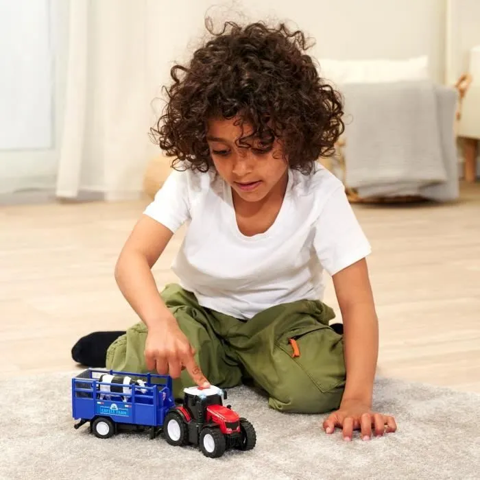 Tracteur Massey Ferguson - Dickie - 26cm - Roues libres, remorque, son et lumière - Dès 3 ans-5