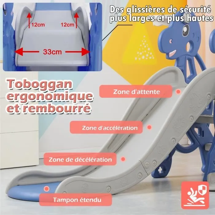 LZQ 4 en 1 Toboggan pour Enfants en Plastique Aire de Jeux avec panier de basket-ball, échelle d'escalade, balançoire, toboggan-2