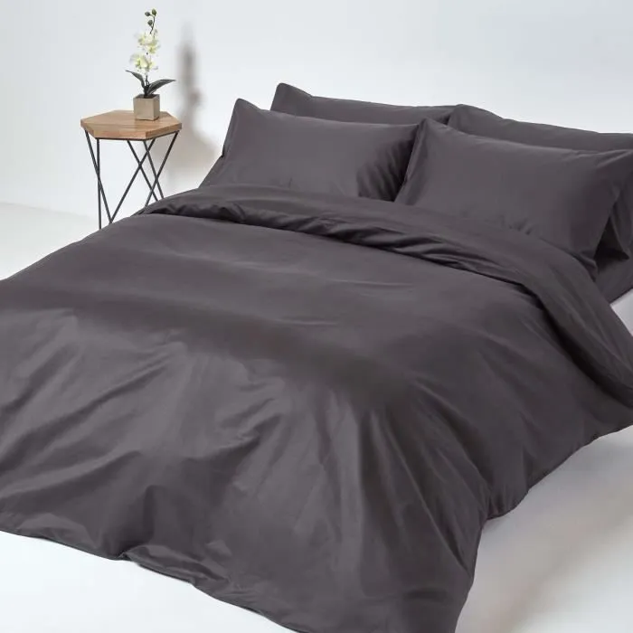 Drap plat uni 100% satin de coton égyptien 1000 fils coloris Gris foncé 275 x 275 cm-3