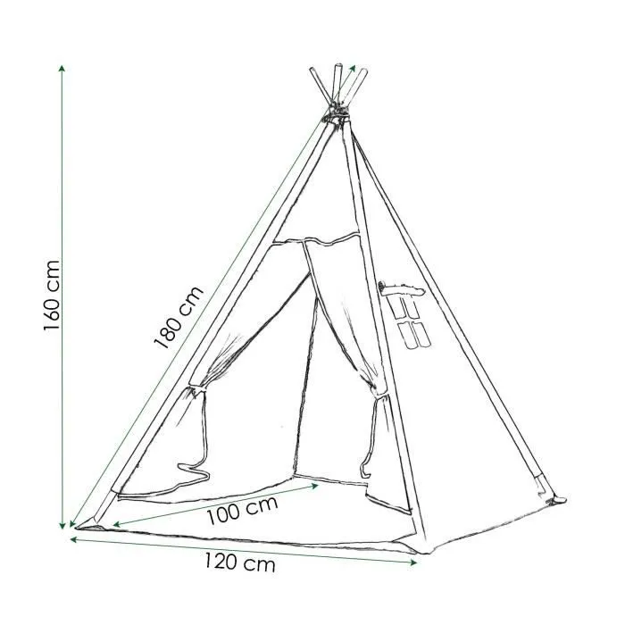 Tente Tipi pour enfant en coton SPRINGOS - étoiles/bleu - 160x120x100 cm-3