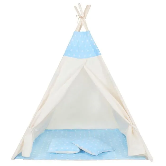 Tente Tipi pour enfant en coton SPRINGOS - étoiles/bleu - 160x120x100 cm-2