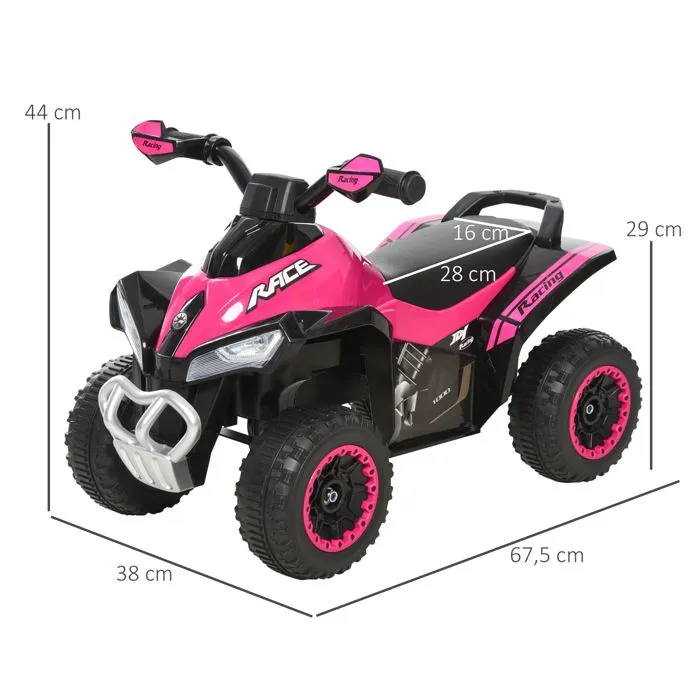 Porteur enfants quad tout terrain HOMCOM - Rose et noir - 67x38x44cm - Effets lumineux et sonores-3