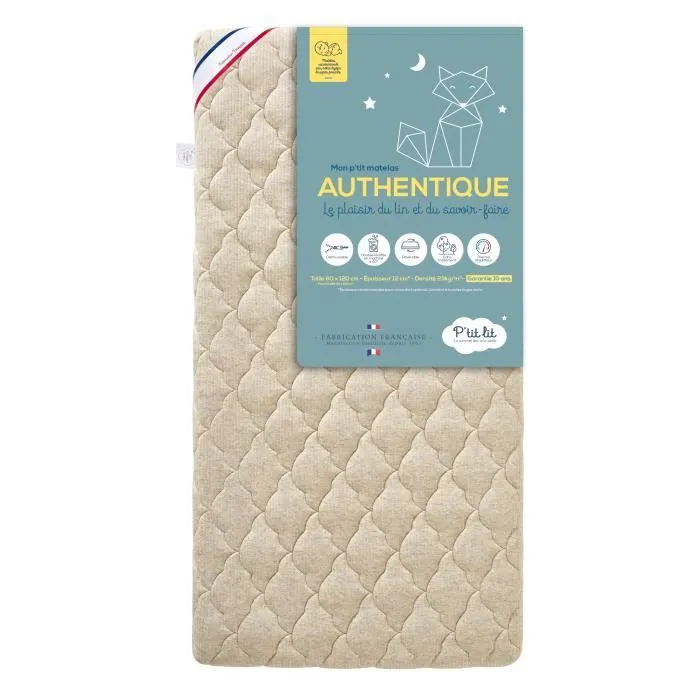 P'tit Lit - Matelas Bébé Authentique - 60x120 cm - Lin d'origine végétale : Naturellement Thermorégulateur - Sans traitement-1