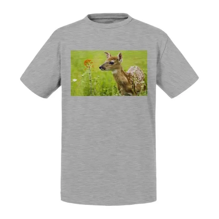 T-shirt Enfant Noir Faon Biche Bebe Animal Photo Nature Vie Sauvage Mignon-0