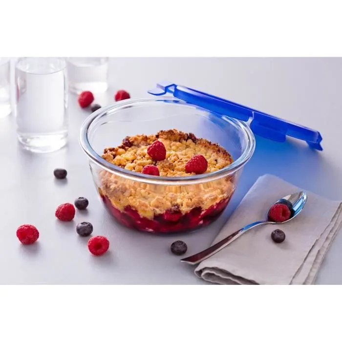 PYREX COOK&GO Plat de conservation rond 0,7l 15cm + Couvercle bleu-2