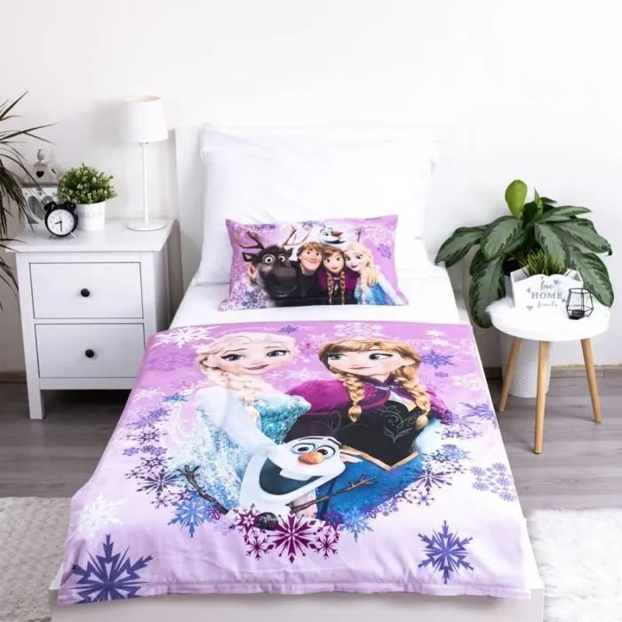 Parure housse de couette coton Reine des Neiges Elsa 100x135 cm et Taie d'oreiller-1