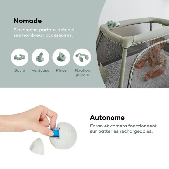 Babyphone Caméra YOO Go+ - Grand Ecran HD 5" 720P - Batterie Rechargeable, Autonomie 8h - 4 Accessoires Supports Caméra inclus-4