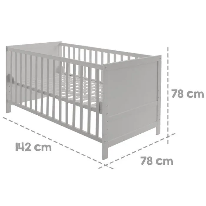 ROBA Lit Bébé Évolutif 70x140 - Réglable en Hauteur - 3 Barreaux Amovibles - Coins de Transformation Inclus - Bois Gris-3