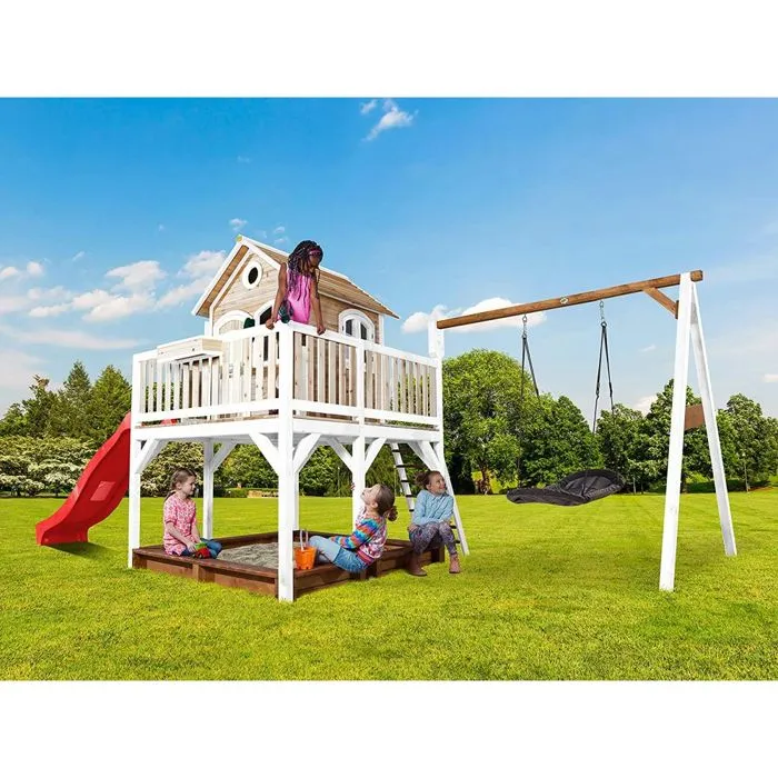 AXI Liam Maison Enfant avec Bac à Sable, Balançoire Nid d’Oiseau Noir & Toboggan Rouge | Aire de Jeux pour l'extérieur-4