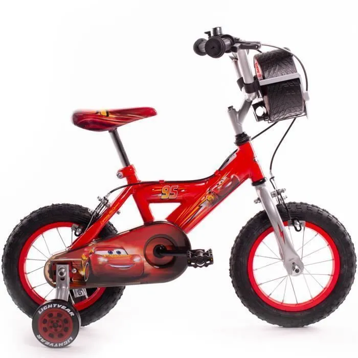 Vélo Enfant Disney - Cars Flash McQueen - Roues 12" - Age 3 à 5 ans - 2 Freins - Stabilisateurs - Rouge - Produit HUFFY-1
