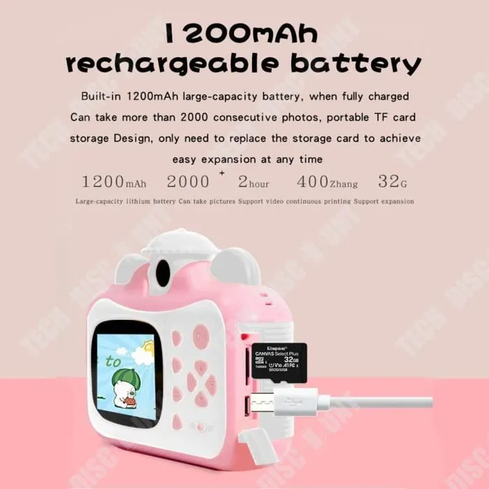 Caméra pour enfants - TD® - Modèle 220 - 1080p - Autonomie 72h - Couleur rose clair-1