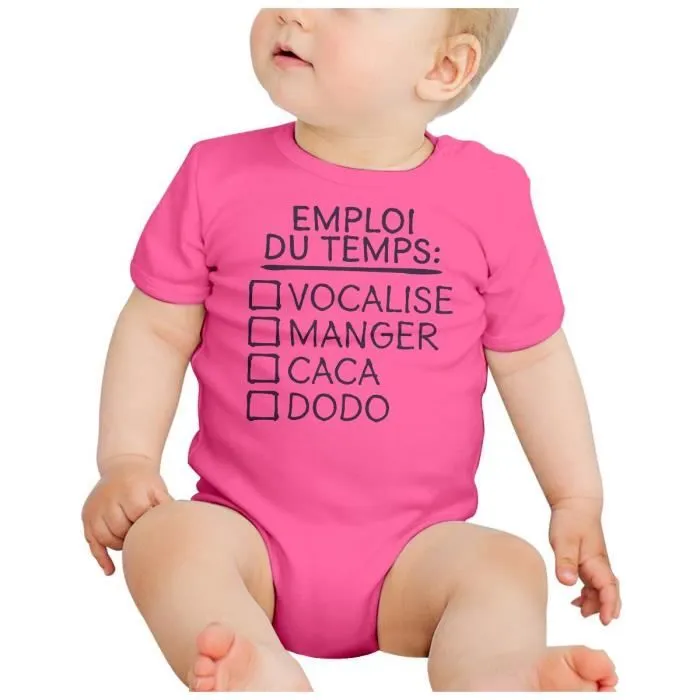 Body Bébé Manche Courte Rose Emploi du temps Bébé Humour Blague-1