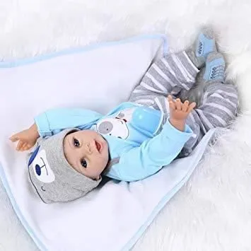 Bébé Reborn Poupée Silicone Souple en Vinyle 22 Pouces 55cm Réaliste Nouveau née Bébé Reborn garçon Jouets-3