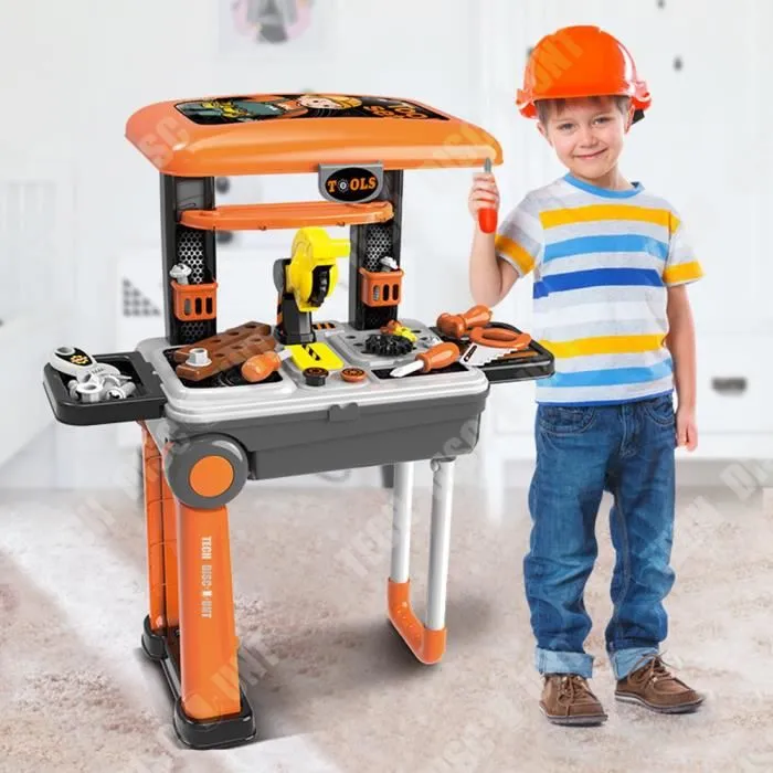 TD® Atelier de bricolage en jouet pour enfant simulation créativité développement capacités matériel tourne vis scie clé à mollette-2