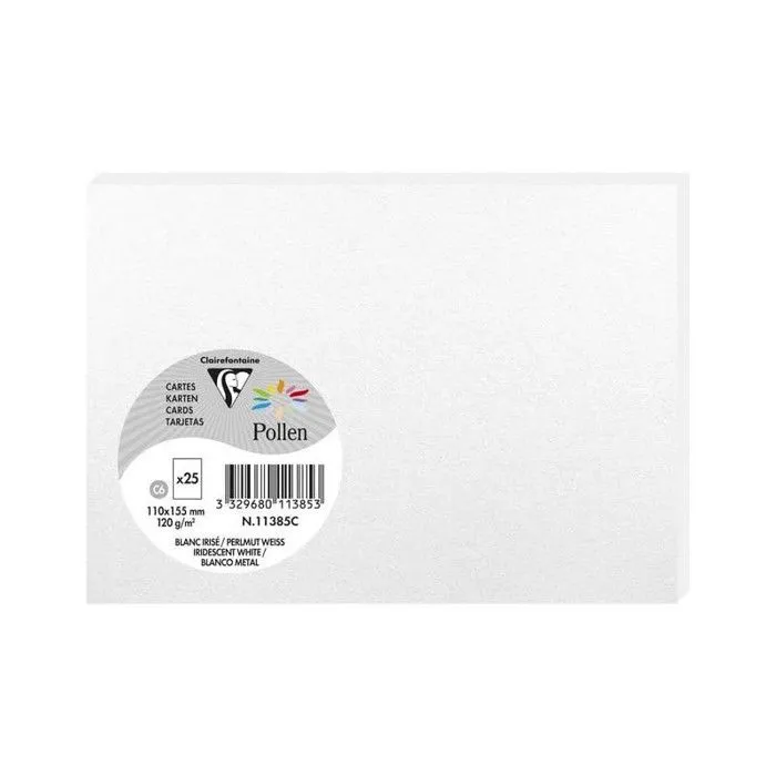 Carte - CLAIREFONTAINE - Pollen - 210g - 110x155mm - Blanc irisé - Paquet de 25-0
