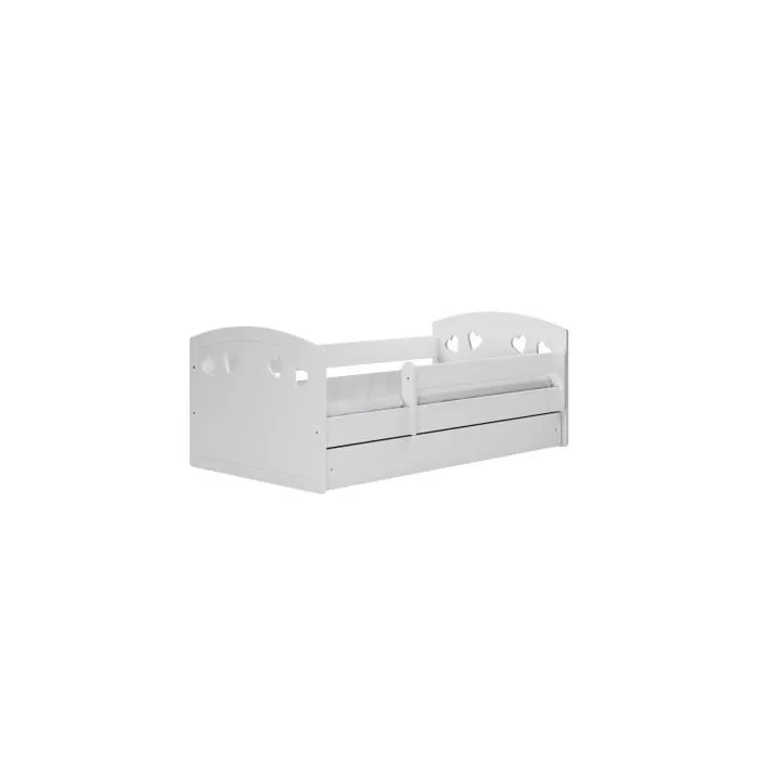 Lit J en panneau de haute qualité MDF laqué 160 x 80 cm avec tiroir, matelas inclus, couleur Blanc-0