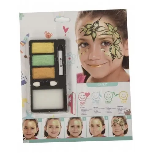 Kit de maquillage - Princesse Forêt - Palette 3 couleurs - Crayon noir - Éponge - Pinceau double-0