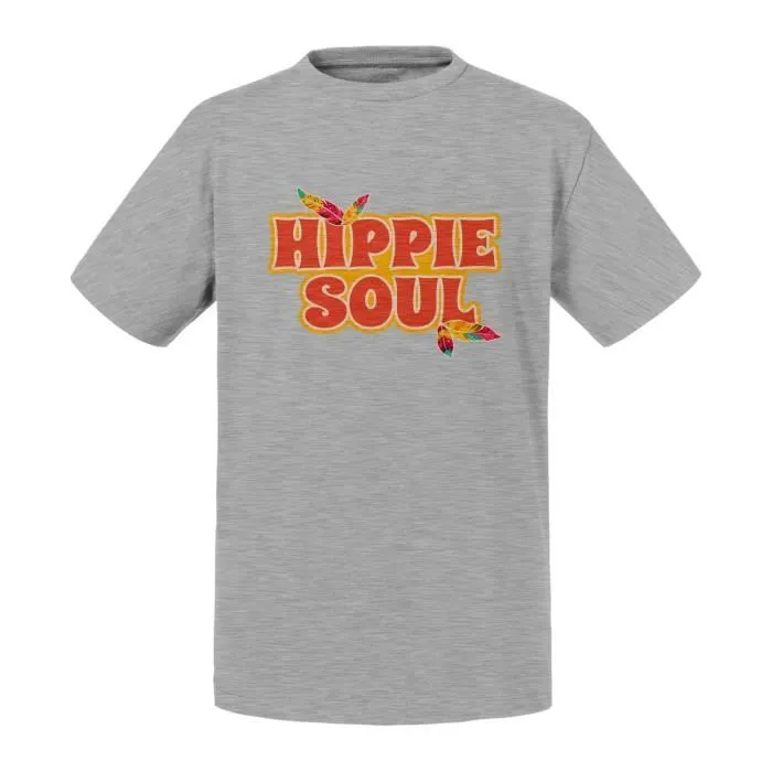 T-shirt Enfant Gris Hippie Soul 70's Musique Plumes Baba Cool-0