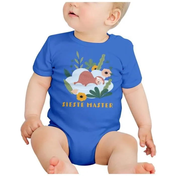 Body Bébé Manche Courte Bleu Paresseux Sieste Master Dessin Illustration-1