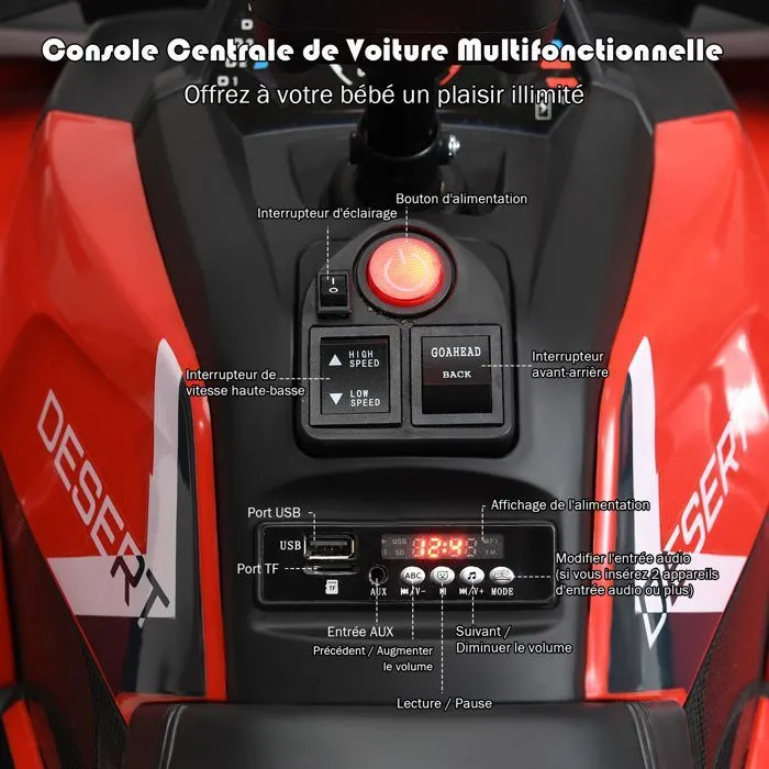 COSTWAY Quad Électrique 12V pour Enfants 3+ Ans, avec LED et Musique, 4 Roues Antidérapantes, pour Différents Terrains, Rouge-2