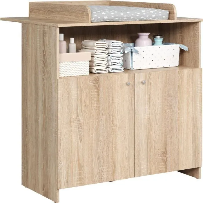 Chambre bébé duo NIKO - Lit 70x140 cm + Commode à langer 2 portes - Décor chêne naturel - TRENDTEAM-4