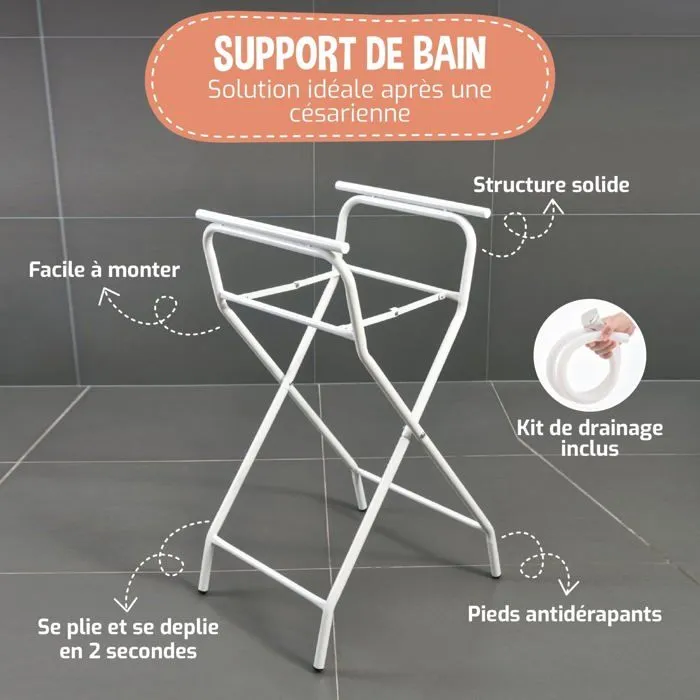 Baignoire bébé pliable sur pied – Avec support, thermomètre 2.0, siège et kit de drainage – Dès La Naissance | SUPERBE BEBE-3