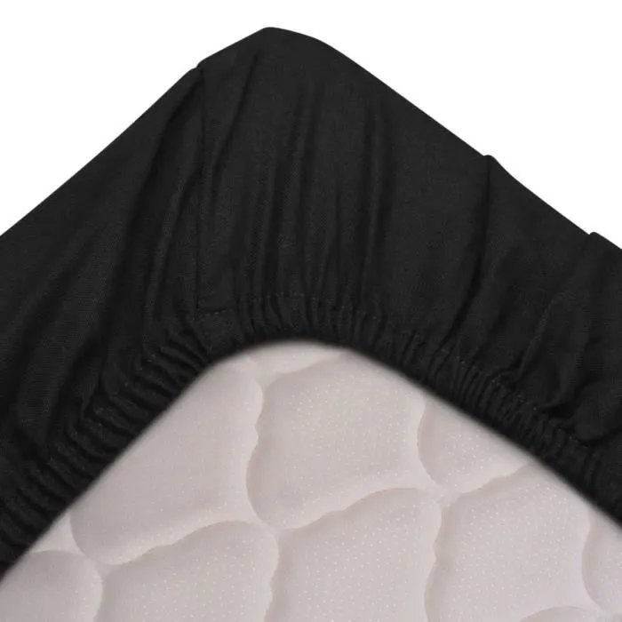 Draps de lit - Coton - Noir - 160 x 200 cm - 2 pièces - Coins élastiqués-0