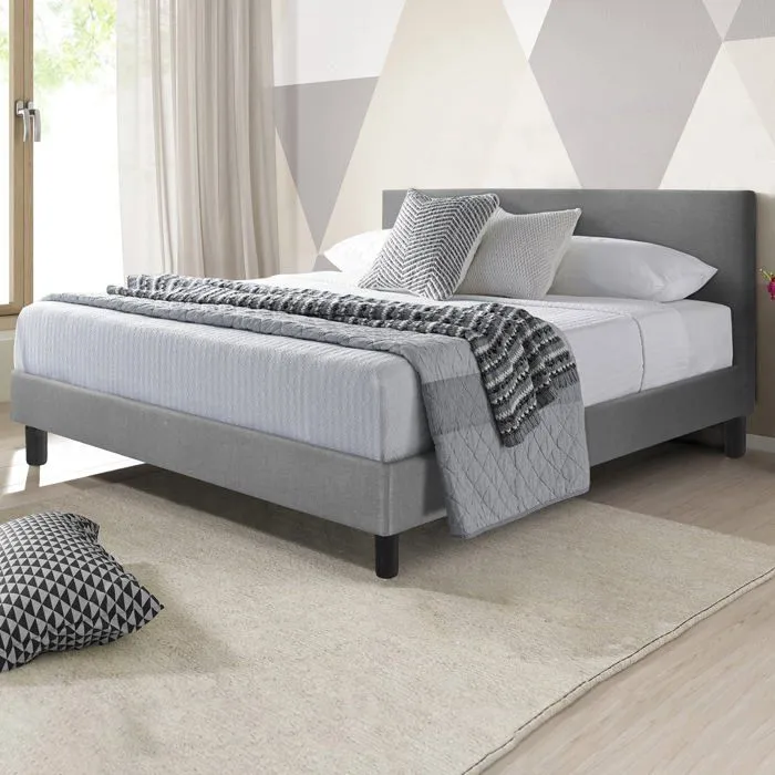 Lit Marquis 160 x 200 by Sampur | Gris clair | Cadre de Lit au Design Scandinave et Moderne - Sommier à Lattes + Tête de Lit Inclus-0