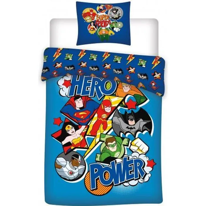 Parure de lit enfant coton Super Héros Dc Comics - DC Comics - Bleu - 140 x 200 cm - Taie d'oreiller 65 x 65 cm-0