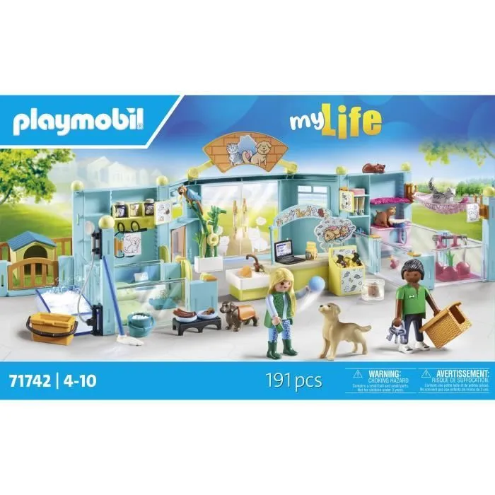 PLAYMOBIL 71742 Hôtel des animaux, soigneurs, chiens et chats, My Life, 191 pièces, Dès 4 ans-6