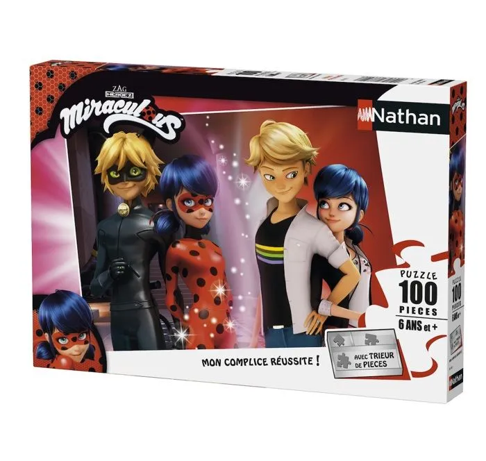 Puzzle 100 pièces Miraculous Adrien et Marinette - Nathan - Avec trieur de pièces - Dessins animés et BD-1