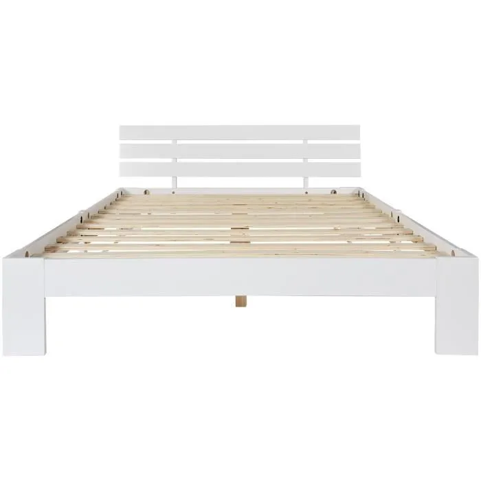 ModernLuxe Lit adulte 200 x 140 cm, en bois massif pour adulte, Lit avec tête de lit et sommier à lattes, Blanc-2
