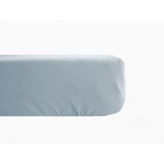 Drap housse percale pur coton 80 fils/cm² Vent du sud - Glacier - 80 x 200 cm bonnet de 35 cm-0
