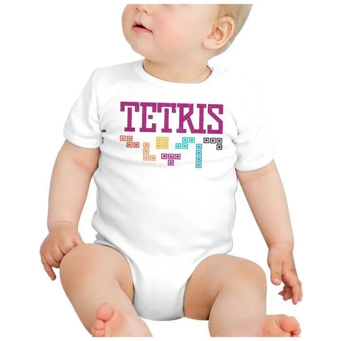 Body Bébé Manche Courte Blanc Tetris Jeux Vidéo Retro Gaming Vintage-1