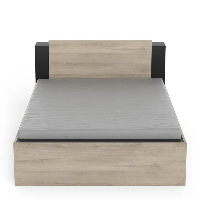 CALICOSY - Lit en 140x190/200 cm 2 tiroirs et 2 niches - L144,7 cm - Noir/bois-Noir/bois-0