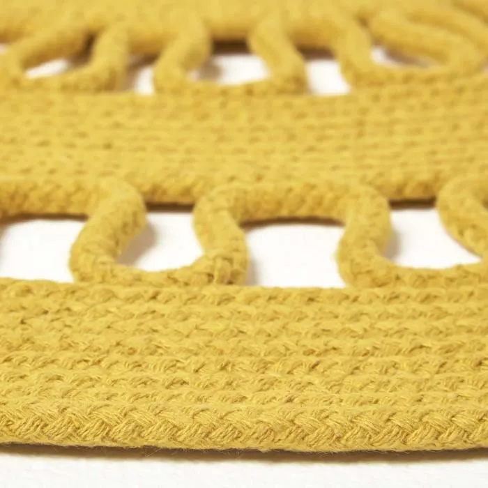 Tapis rond tissé à plat en coton ajouré Jaune Moutarde, 70 cm-3