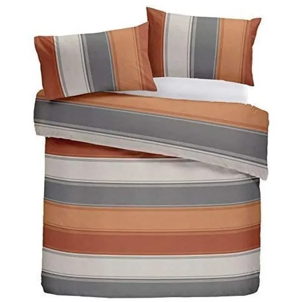 Housse de couette - Classique - Orange Gris Crème - 220x230 cm - Lavable en machine - 1 housse + 2 taies-0
