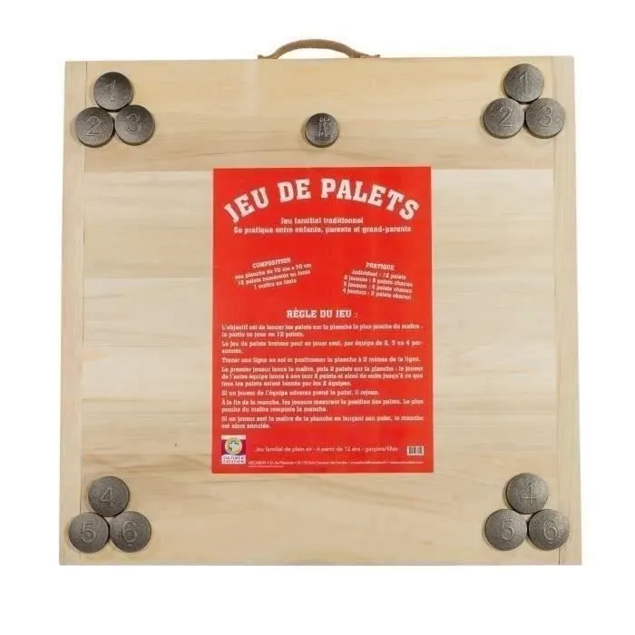 Jeu de Palet Complet MECABOIS - 12 palets en bois massif - Jeu familial traditionnel-0