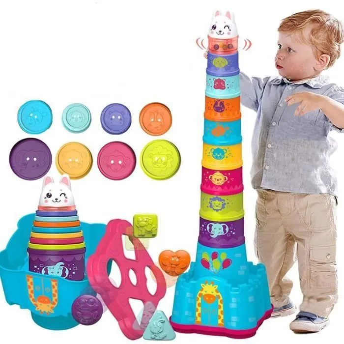 FORME A TRIER - FORME A AGENCER - BOITE A FORME - PYRAMIDE-GIGOGNE Jouet Cubes Empilables - HONTTOR - Jouet d'éveil Montessori pour-0