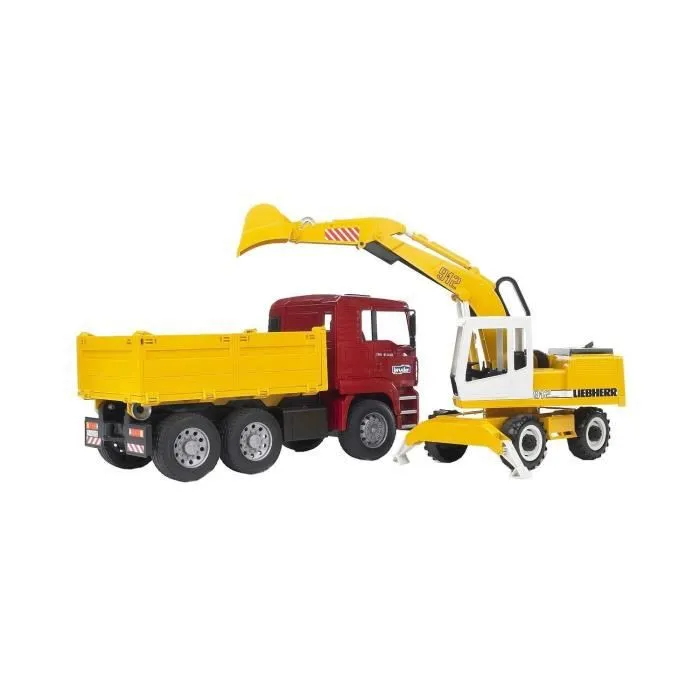 Camion Benne MAN avec Pelleteuse Liebherr - BRUDER - 144565 - Jaune - Pour Enfant à partir de 3 ans-2