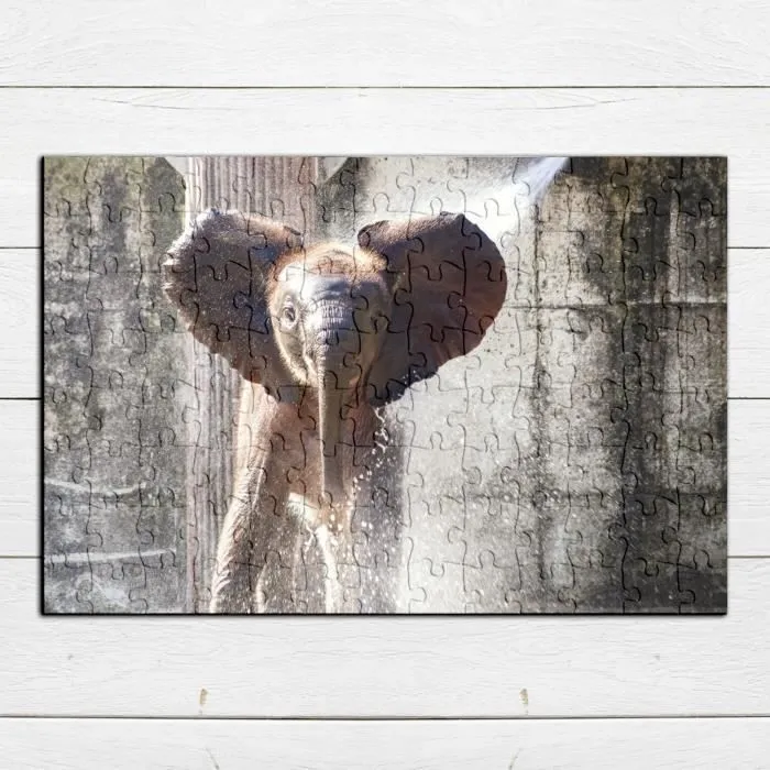 Puzzle Classique 100 pièces Bebe Elephant Elephanteau Douche Joue Avec De L'Eau Mignon-3