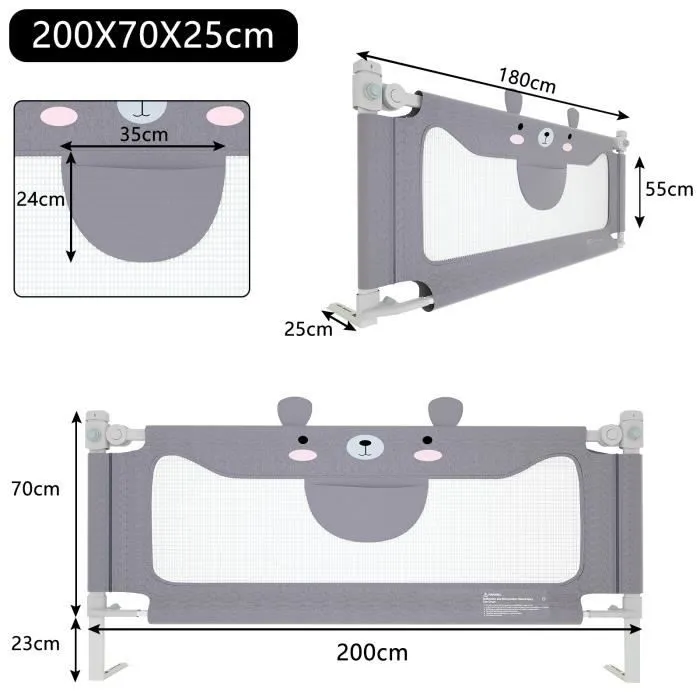LZQ Barrière de lit pour enfant-Barrière de lit pour soulever verticalement-Barrière de sécurité pour lit de bébé-200 cm -Petit ours-1