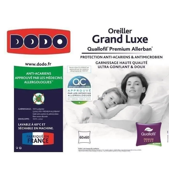 DODO Oreiller Grand luxe Quallofil Allerban - 60 x 60 cm - Blanc-4