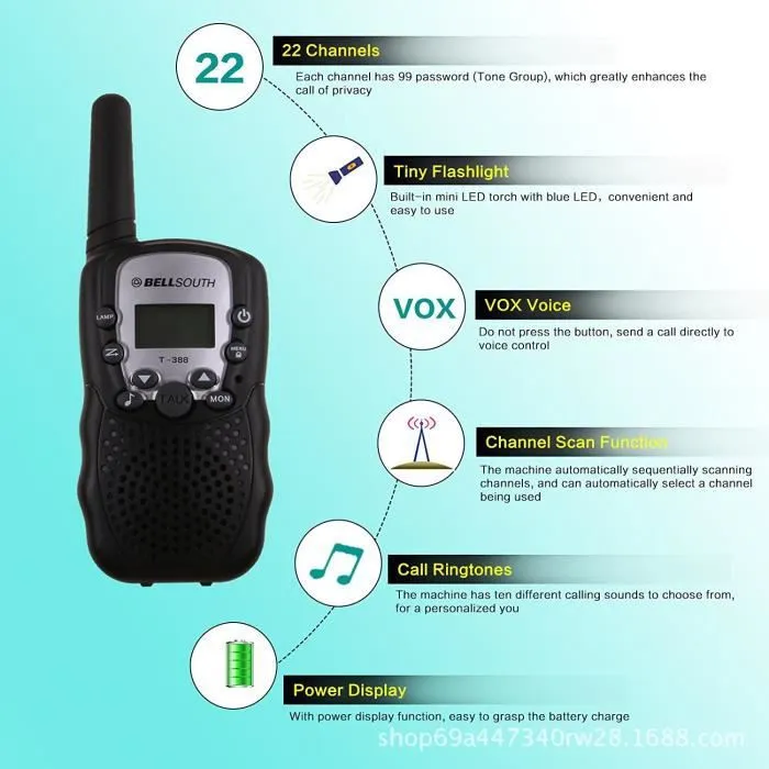 2pcs Talkie Walkie Jouet Enfant Plus de 3 Ans,Talkies Walkies Radio à 2 Voies avec 8 Canaux,Lampe de Poche LCD Cadeau Fête Noël-2