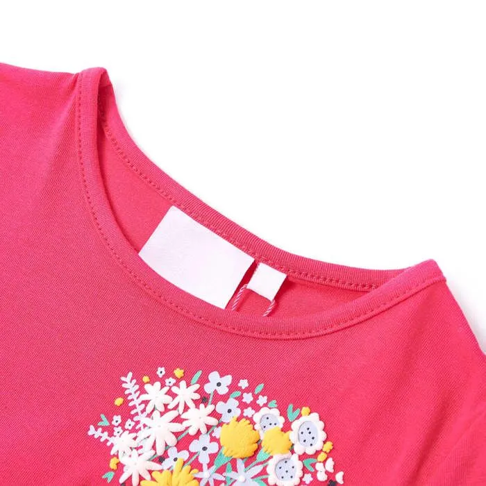 T-shirt pour enfants à motif floral rose vif 5 dimensions disponibles-2