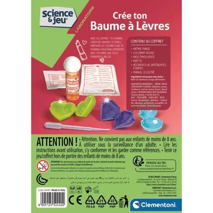 Clementoni - Science & Jeu - Coffret scientifique création de baumes à lèvres - Dés 8 ans-3