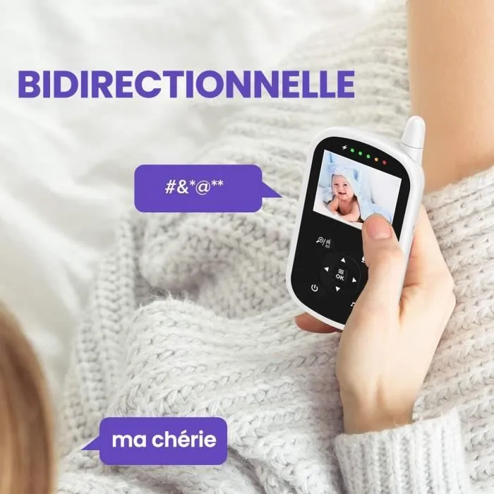 Babyphone - PIMPIMSKY - Bébé Moniteur-Babyphone Vidéo Vision nocturne, conversation bidirectionnelle, moniteur de température-2