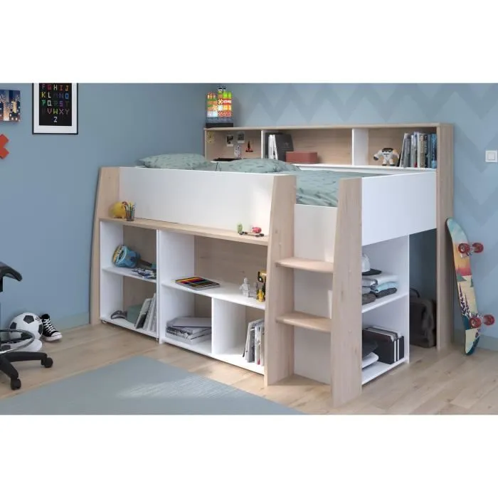 PARISOT Lit combiné enfant avec bureau rétractable - Décor blanc et chêne - 90x 200 cm - Sommier inclus -THEO-2
