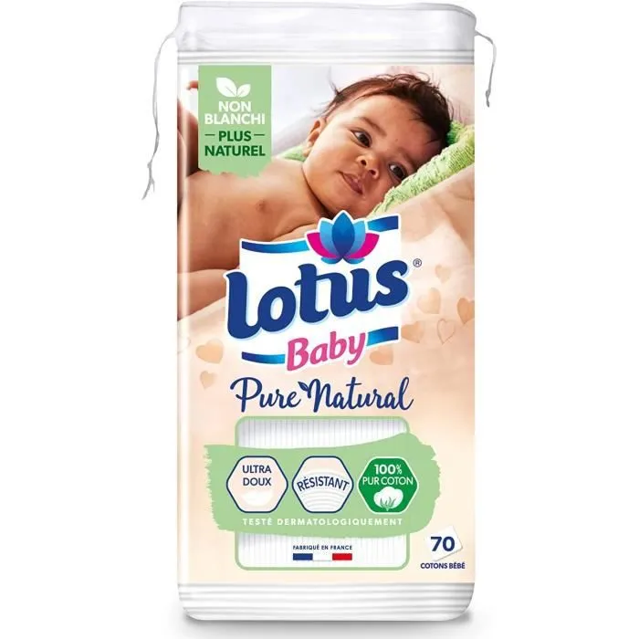Lotus Baby Pure Natural Coton Non Blanchi 70 carrés-0