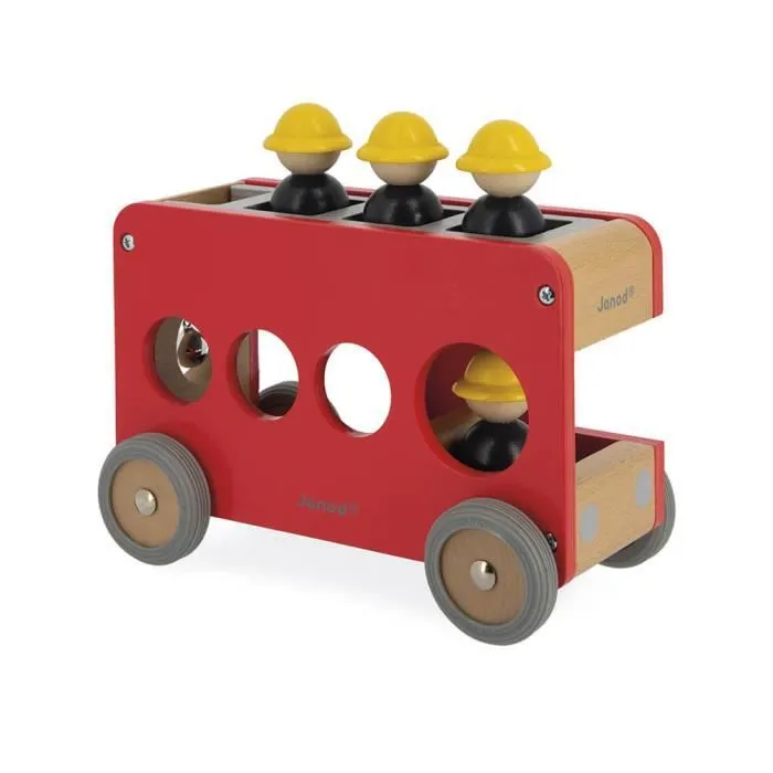 Camion de Pompiers en Bois JANOD - Véhicule avec 4 Pompiers - Dès 2 Ans-0